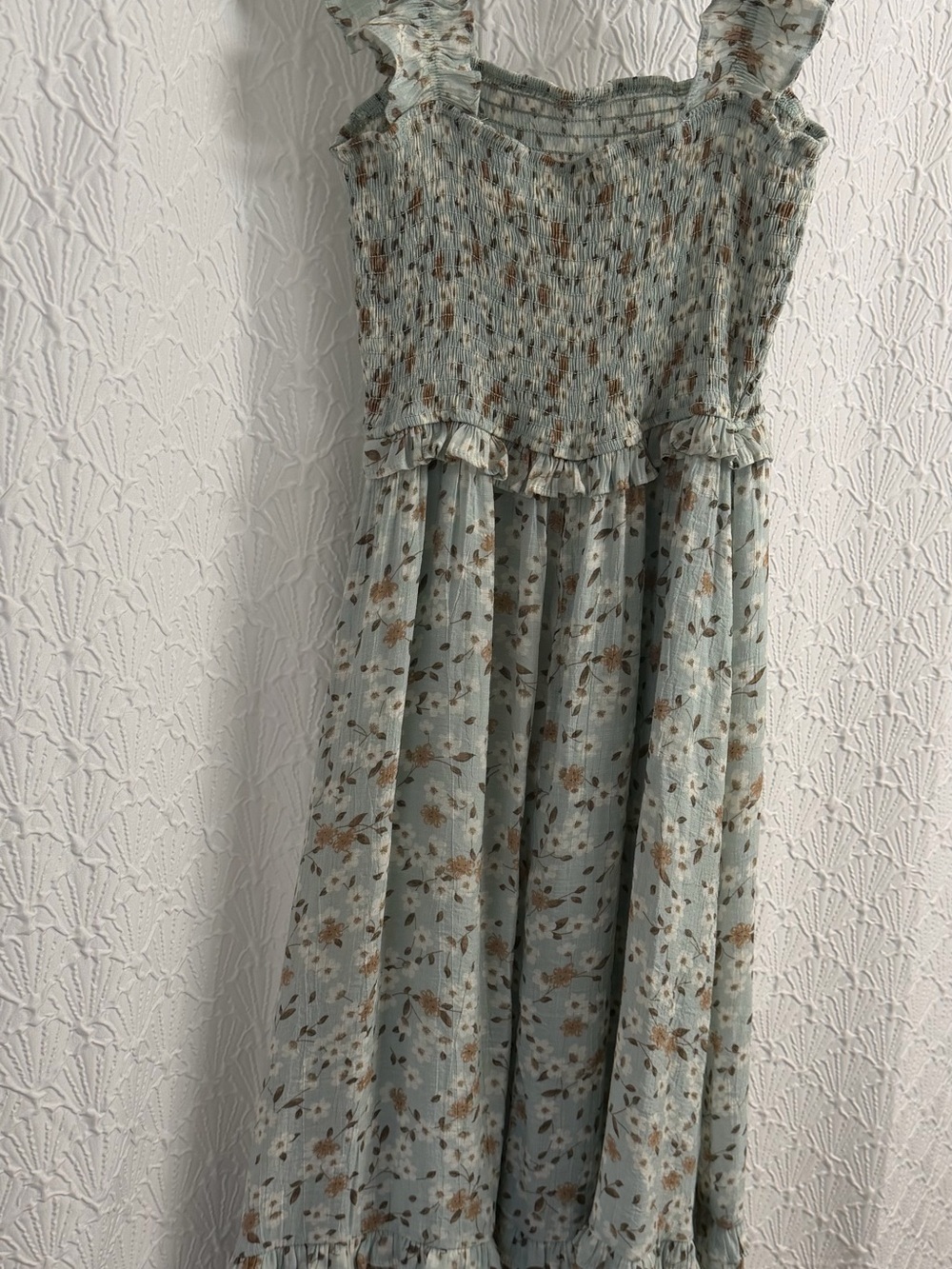 Mine Sage Green Floral Maxi Dress with Brown Accents